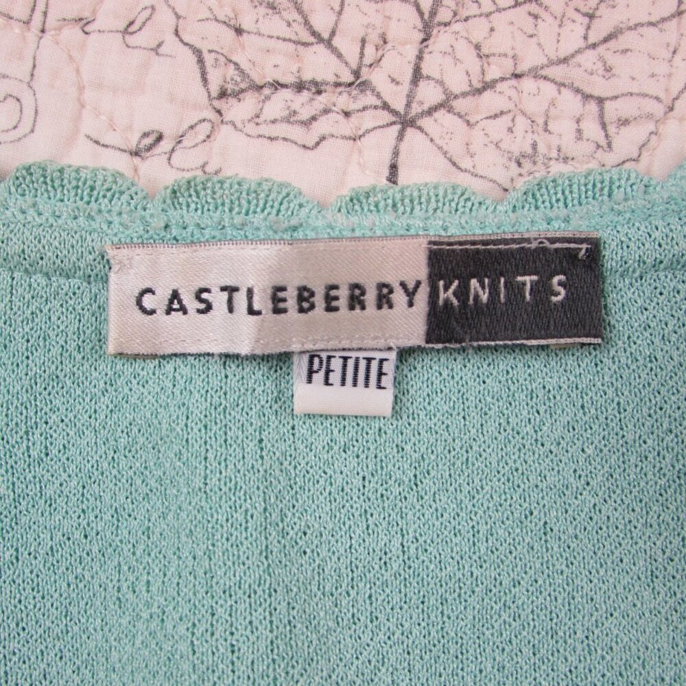 VTG Castleberry knit Skirt Suit Aqua Gold btn Pleated Union Church USA petitie 8 - Picture 4 of 10